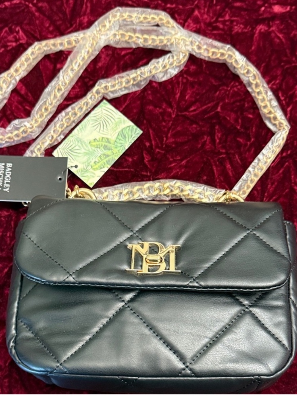 BADGLEY MISCHKA Crossbody Bag 
Quilted Vegan Leather 
with Gold Hardware NWT